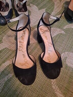 Sam Edelman Black Open-Toe Ankle-Strap Block Heels